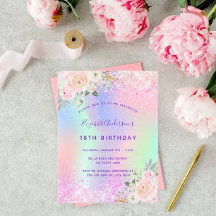 Birthday roze paarse glitter floral nodigt u uit briefkaart