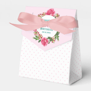 Birthday roze roze roodwitte petunia poka dots bedankdoosjes