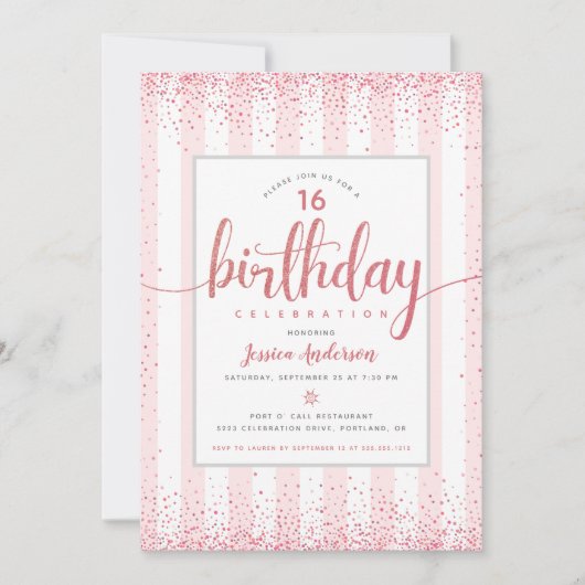 Birthday roze roze rozen goud glitter script aange kaart (Voorkant)