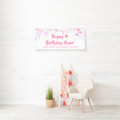 Birthday Roze sterren Penseelscript aangepast Spandoek (Insitu)