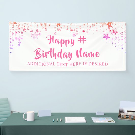 Birthday Roze sterren Penseelscript aangepast Spandoek (Beurs)