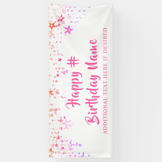 Birthday Roze sterren Penseelscript aangepast Spandoek (Verticaal)