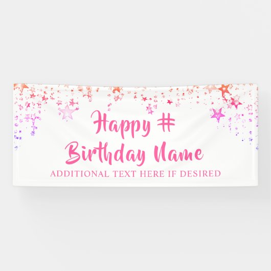 Birthday Roze sterren Penseelscript aangepast Spandoek (Horizontaal)