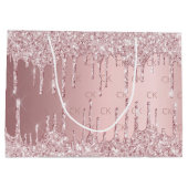 Birthday roze stoffige roos glitter druppelt monog groot cadeauzakje (Achterkant)