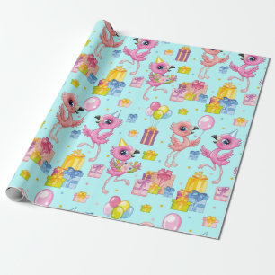 Birthday schattige cartoon flamingo cadeaupapier