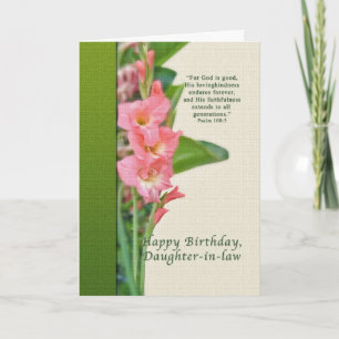 Birthday, schoondochter, roze Gladiolus Kaart