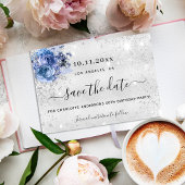 Birthday Silver Blauw Forals script behalve de dat Aankondigingskaart