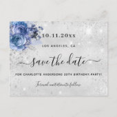 Birthday Silver Blauw Forals script behalve de dat Aankondigingskaart (Voorkant)