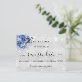 Birthday Silver Blauw Forals script behalve de dat Aankondigingskaart (Staand voorkant)