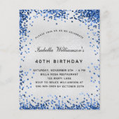 Birthday Silver Blauw Glitter-budgetuitnodiging Flyer (Voorkant)