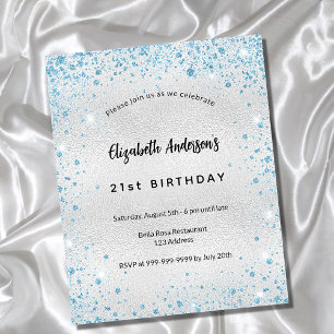 Birthday Silver Blauw Glitter-budgetuitnodiging Flyer