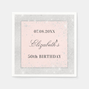 Birthday Silver Blush roos Gold gliter stof Servet