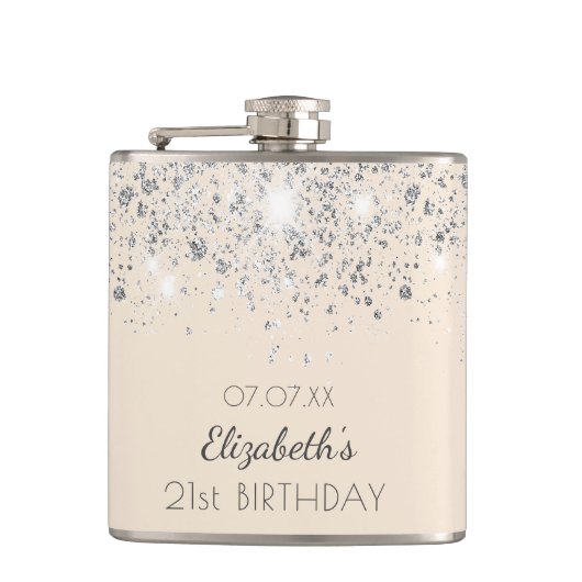 Birthday Silver Culter Klitter vrienden Heupfles (Voorkant)