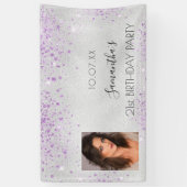 Birthday Silver Foto paars glitter monogram Spandoek (Verticaal)