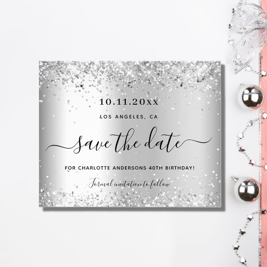 Birthday Silver Glitter-budget behalve datum Flyer