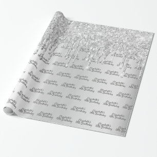 Birthday Silver Glitter druppelt naam op Cadeaupapier