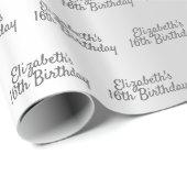 Birthday Silver Glitter druppelt naam op Cadeaupapier (Rol Hoek)