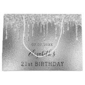 Birthday Silver Glitter druppelt naam op Groot Cadeauzakje (Voorkant)