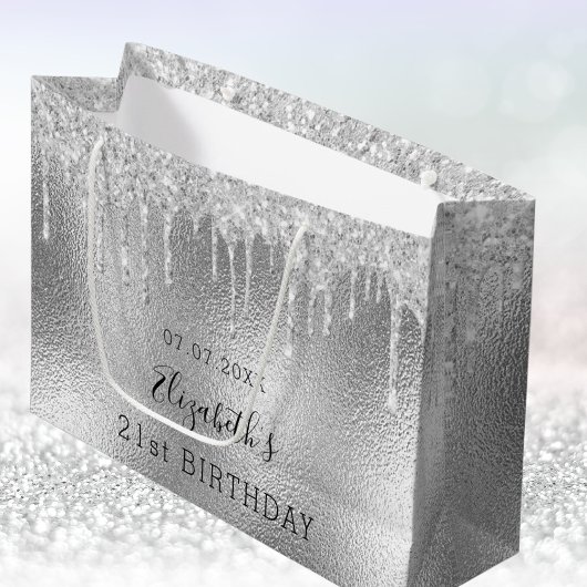Birthday Silver Glitter druppelt naam op Groot Cadeauzakje