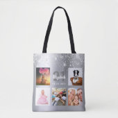 Birthday Silver Glitter Fotocollage monogram Draagtas (Voorkant)