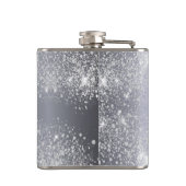 Birthday Silver Glitter Fotocollage naam Heupfles (Achterkant)