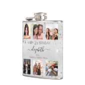 Birthday Silver Glitter Fotocollage naam Heupfles (Links)