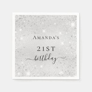 Birthday Silver Glitter-monogram voor gloeiend sto Servet