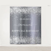 Birthday Silver Glitter-naamdecoratie Wandkleed (Voorkant)