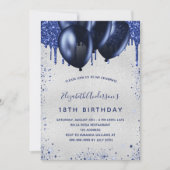 Birthday Silver Navy Blue druppelt ballonnen luxe Kaart (Voorkant)