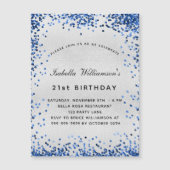 Birthday Silver Navy Blue glitter luxe Magnetische Uitnodiging (Voorkant)