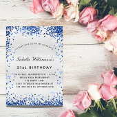 Birthday Silver Navy blue glitter Uitnodiging Briefkaart