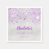 Birthday Silver paars glitter monogram Servet (Voorkant)