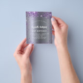 Birthday Silver paarse glitter budget uitnodiging Flyer (Hand)