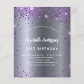 Birthday Silver paarse glitter budget uitnodiging Flyer (Voorkant)