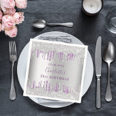 Birthday Silver paarse glitter drip monogram Servet