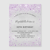 Birthday Silver paarse glitter nodigmagnet (Voorkant)