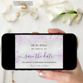 Birthday Silver paarse glitter save the date