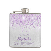 Birthday Silver paarse glitter stofvrienden Heupfles (Voorkant)