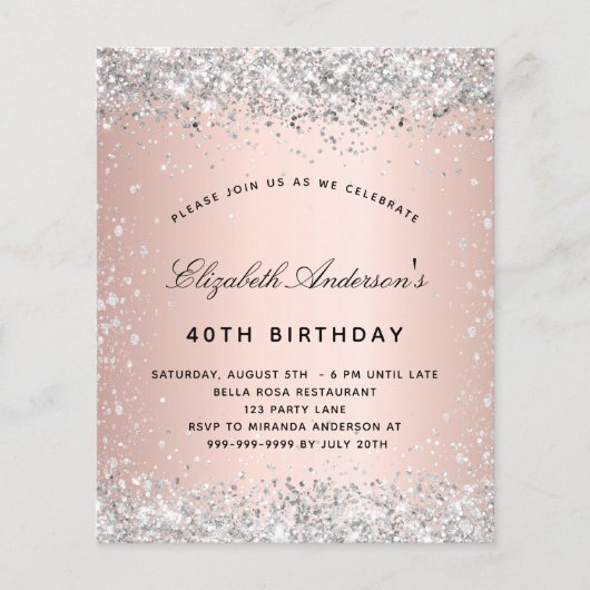 Birthday Silver roos Gold-uitnodiging Flyer (Voorkant)