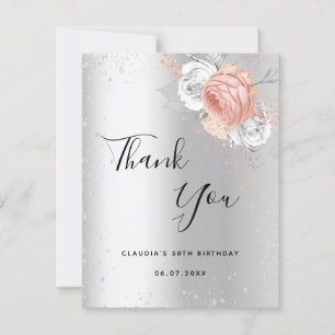 Birthday Silver roos gouden florale sparren Bedankkaart