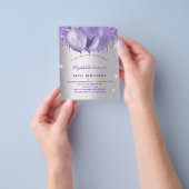Birthday Silver violet glitter budget uitnodiging Flyer (Hand)