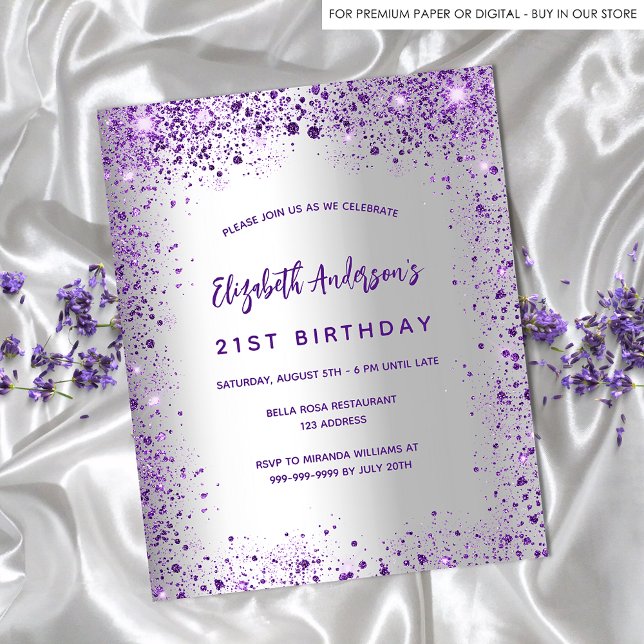 Birthday Silver Violet paarse budget uitnodiging (Creator heeft geüpload)