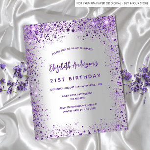 Birthday Silver Violet paarse budget uitnodiging Flyer