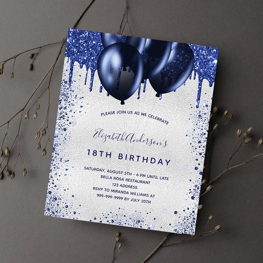 Birthday Silvy Blue-budgetuitnodiging Flyer
