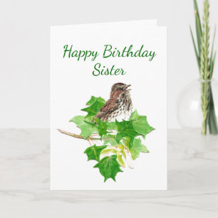 Birthday Sister Song Sparrow Bird Kaart