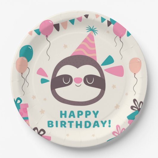 Birthday Sloth Papieren Bordje (Voorkant)