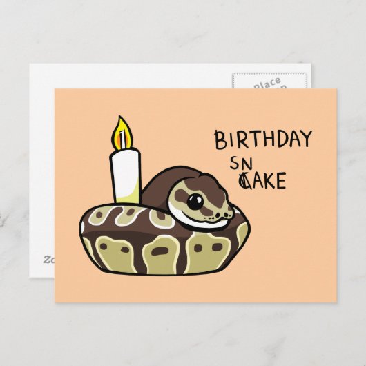 Birthday Snake Cute Ball Python Drawing Postcard Briefkaart (Voorkant / Achterkant)