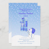 Birthday Snowman Blue Invitation Kaart (Voorkant / Achterkant)