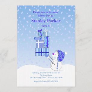 Birthday Snowman Blue Invitation Kaart