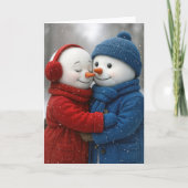 Birthday Snowman Couple in Snowflakes Kaart (Voorkant)